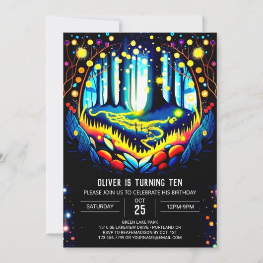 Elegant Woodland Forest Fireflies Verjaardag Kaart (Voorkant)