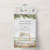 Elegant Woodland Forest | Illustratief huwelijk All In One Uitnodiging (Binnen)