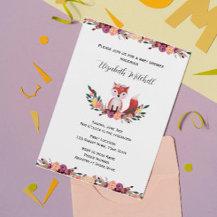 Elegant Woodland Fox Baby shower Invitation Kaart
