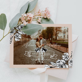 Elegant Woodland Fox Bloemen Schets Sprookje Foto Save The Date