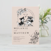 Elegant Woodland Fox Bloemen Schets Sprookje Kaart (Staand voorkant)