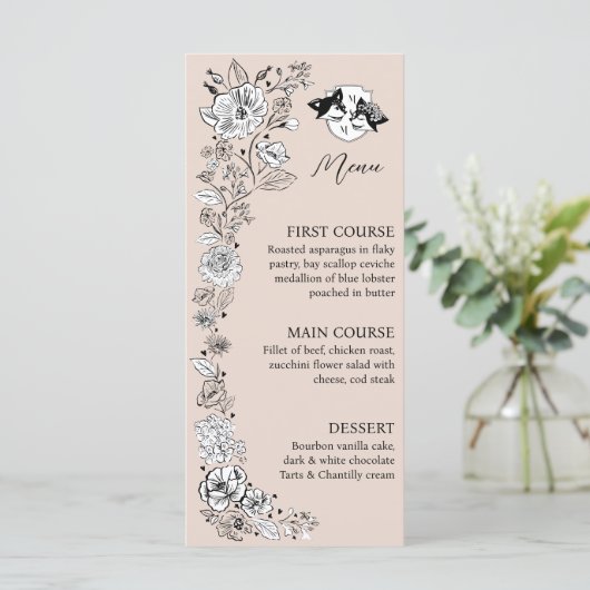 Elegant Woodland Fox Bloemen Schets Sprookje Menu (Staand voorkant)