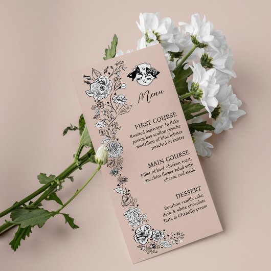 Elegant Woodland Fox Bloemen Schets Sprookje Menu