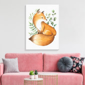 Elegant Woodland Fox Botanical Greenery Leaves Canvas Afdruk (Insitu (Woonkamer))