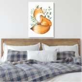 Elegant Woodland Fox Botanical Greenery Leaves Canvas Afdruk (Insitu (Slaapkamer))