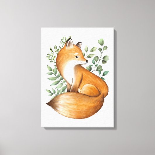 Elegant Woodland Fox Botanical Greenery Leaves Canvas Afdruk (Voorkant)