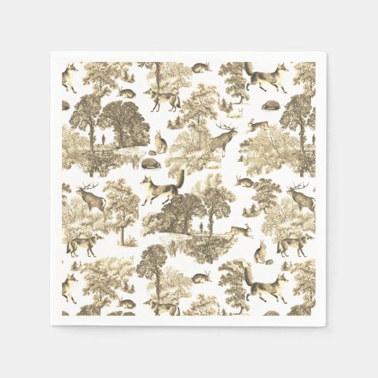 Elegant  Woodland Fox Gold Beige Toile Servet (Voorkant)
