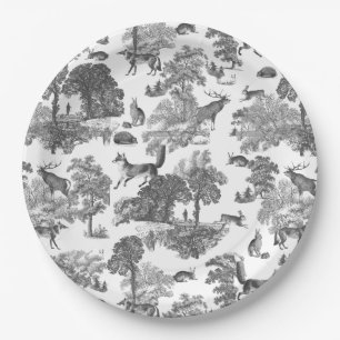 Elegant  Woodland Fox Grey Toile Papieren Bordje