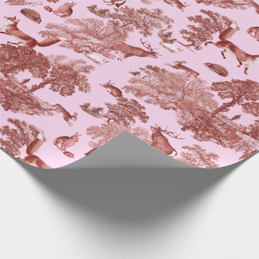 Elegant  Woodland Fox Haas Rood Roze Cadeaupapier (Hoek)