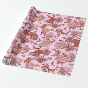 Elegant  Woodland Fox Haas Rood Roze Cadeaupapier