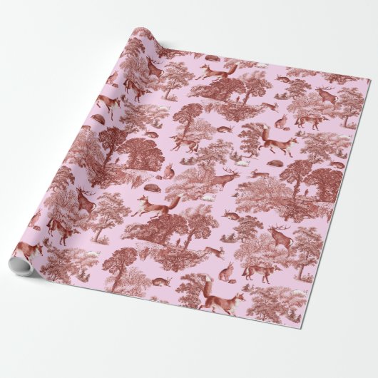 Elegant  Woodland Fox Haas Rood Roze Cadeaupapier (Uitgerold)