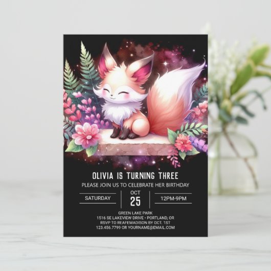 Elegant Woodland Fox Verjaardag digitaal Kaart (Staand voorkant)