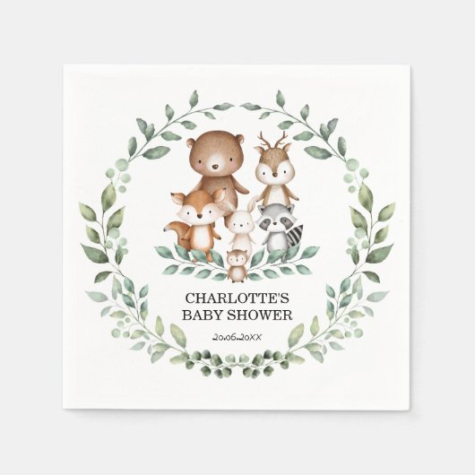Elegant Woodland Greenery Animal Coed Baby shower Servet (Voorkant)