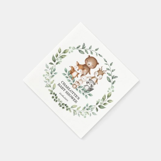 Elegant Woodland Greenery Animal Coed Baby shower Servet (Hoek)