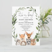 Elegant Woodland Greenery Animals Baby shower Kaart (Staand voorkant)