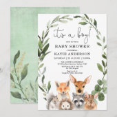 Elegant Woodland Greenery Animals Baby shower Kaart (Voorkant / Achterkant)