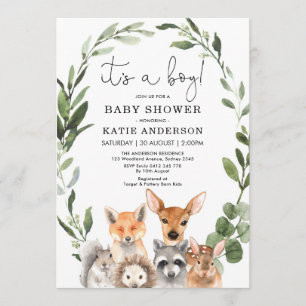 Elegant Woodland Greenery Animals Baby shower Kaart