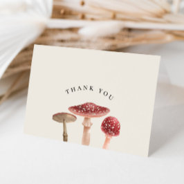 Elegant Woodland Greenery Red Mushroom Weddenschap Bedankkaart