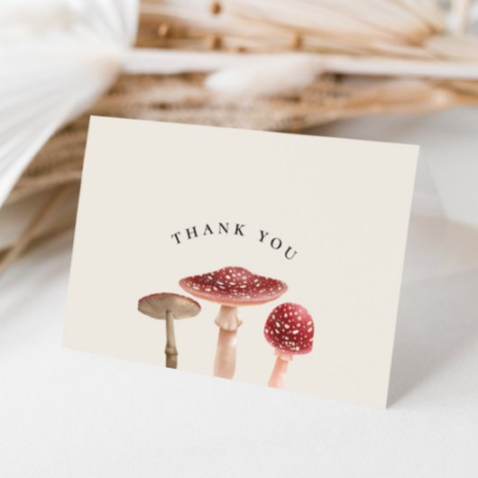 Elegant Woodland Greenery Red Mushroom Weddenschap Bedankkaart