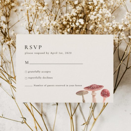 Elegant Woodland Greenery Red Mushroom Weddenschap RSVP Kaartje