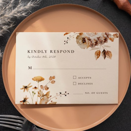 Elegant Woodland Herfst Floral Wedding Response Ka RSVP Kaartje