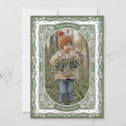 Elegant Woodland Lijst Custom Holiday Photo Card Feestdagenkaart (Voorkant)