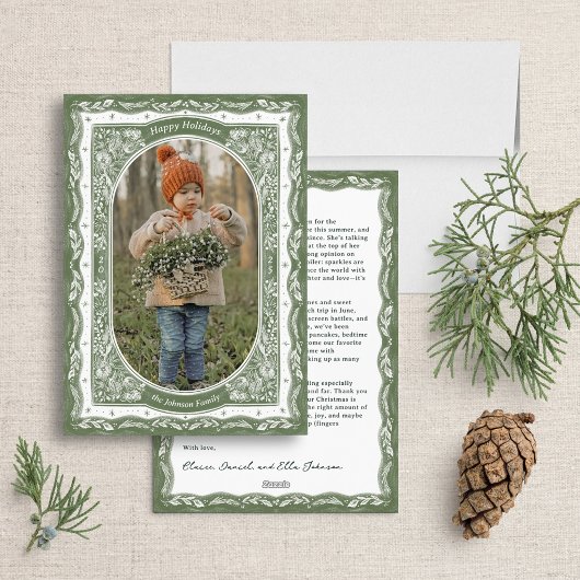 Elegant Woodland Lijst Custom Holiday Photo Card Feestdagenkaart