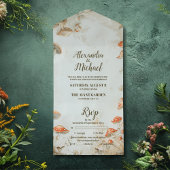 Elegant Woodland Mushroom Fern Wedding All In One Uitnodiging