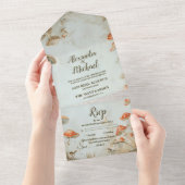 Elegant Woodland Mushroom Fern Wedding All In One Uitnodiging (Afscheurbaar)