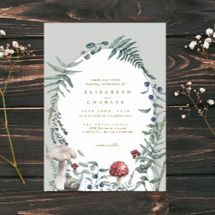 Elegant Woodland Mushroom Fern Wedding Kaart