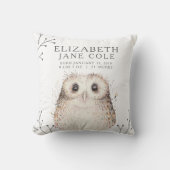 Elegant Woodland Owl Birth Stats Pillow | Nursery Kussen (Voorkant)