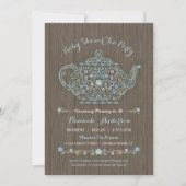 Elegant Woodland Teapot Baby Boy Shower Invite Kaart (Voorkant)