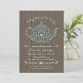 Elegant Woodland Teapot Baby Boy Shower Invite Kaart (Staand voorkant)