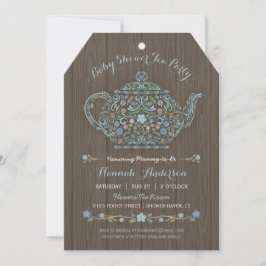 Elegant Woodland Teapot Baby Boy Shower Invite Kaart