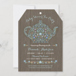 Elegant Woodland Teapot Baby Boy Shower Invite Kaart