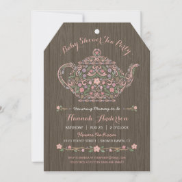 Elegant Woodland Teapot Baby Girl Shower Invite Kaart