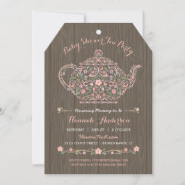 Elegant Woodland Teapot Baby Girl Shower Invite Kaart