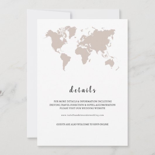 ELEGANT World Map Wedding details Kaart (Voorkant)