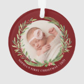 Elegant Wreater First kerstfoto Red Ornament (achterkant)