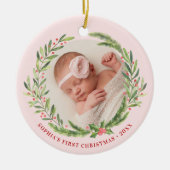 Elegant Wreater First kerstfoto Roze Keramisch Ornament (Voorkant)