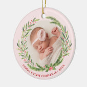 Elegant Wreater First kerstfoto Roze Keramisch Ornament (Links)