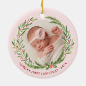 Elegant Wreater First kerstfoto Roze Keramisch Ornament (Achterkant)