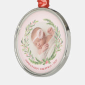 Elegant Wreater First kerstfoto Roze Metalen Ornament (Links)