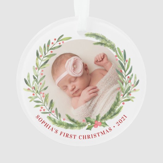 Elegant Wreater First Kerstfoto White Ornament (achterkant)