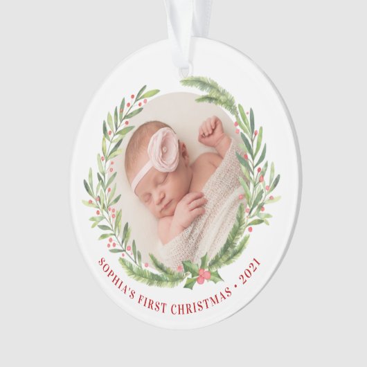 Elegant Wreater First Kerstfoto White Ornament (voorkant)