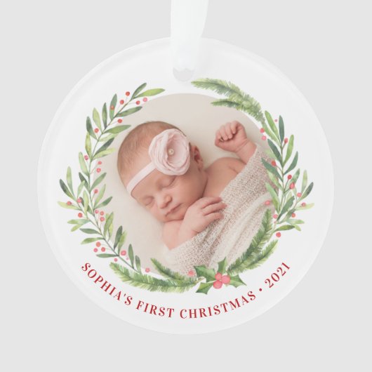 Elegant Wreater First Kerstfoto White Ornament (voorkant)