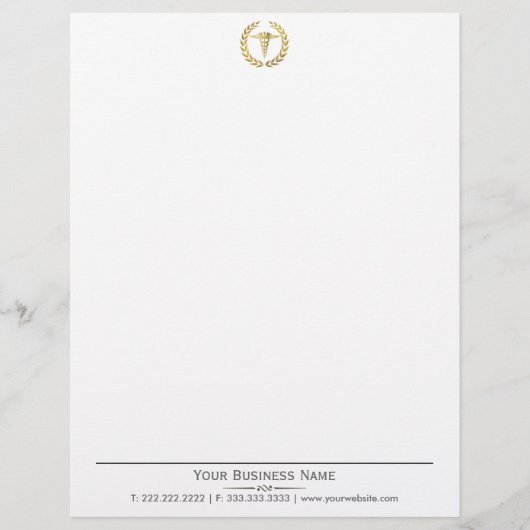 Elegant Wreater Gold Caduceus Medical Letterhead Briefhoofd Ontwerp (Voorkant)