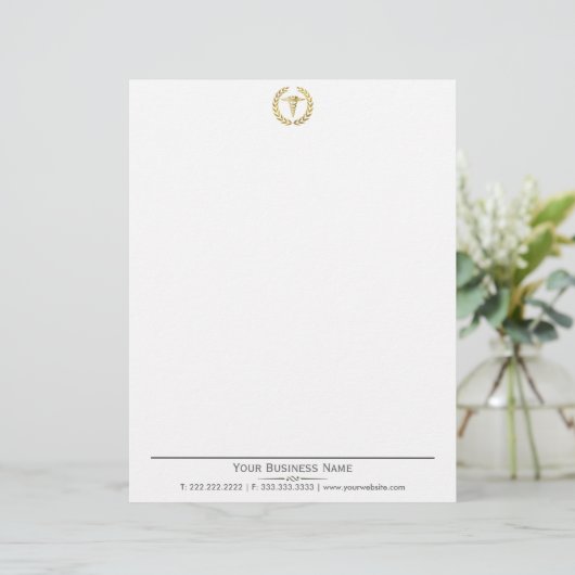 Elegant Wreater Gold Caduceus Medical Letterhead Briefhoofd Ontwerp (Staand voorkant)