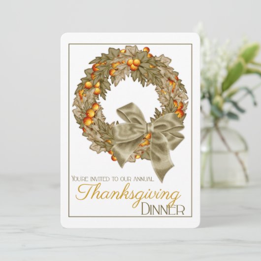 Elegant Wreater Thanksgiving Dinner Party nodigt u Kaart (Staand voorkant)