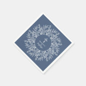 Elegant Wreath and Cross Blue Boy Baptism Servet (Hoek)